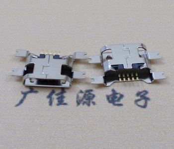 企石镇镀镍Micro USB 插座四脚贴 直边沉板1.6MM尺寸结构